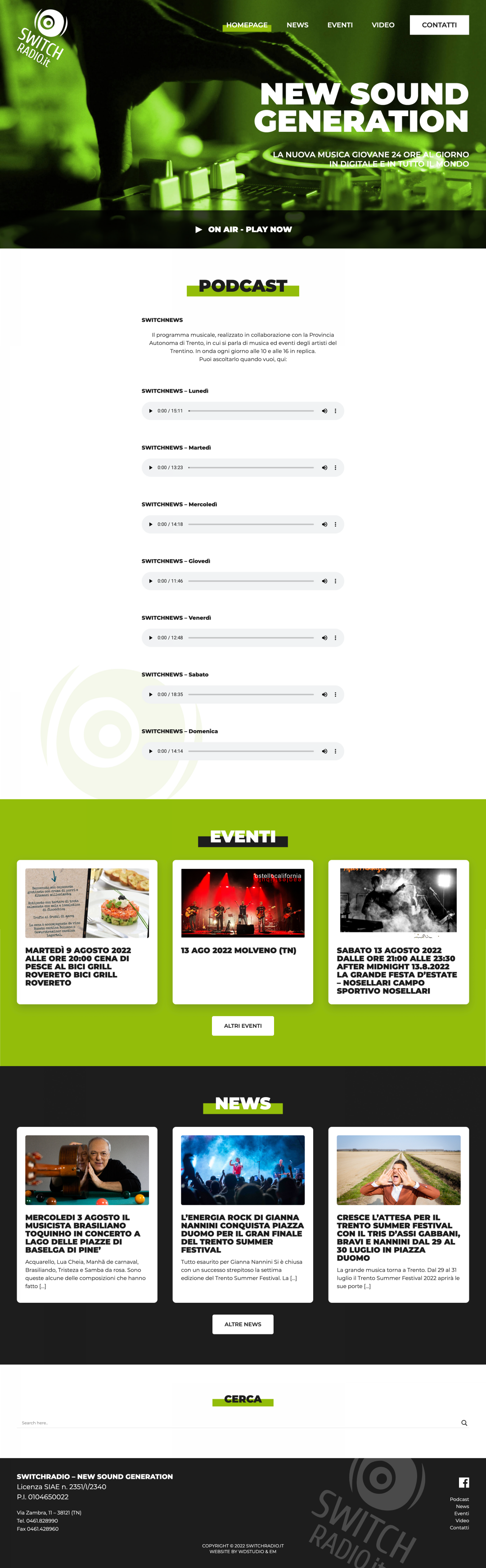 homepage del sito web switchradio.it